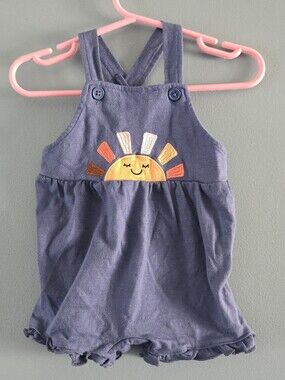 Baby Girl Short Overalls with Smiling Sun Applique 9m